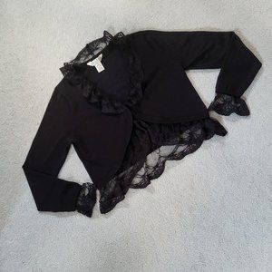 Elegant black lace trim sweater. Perfect for the holidays!